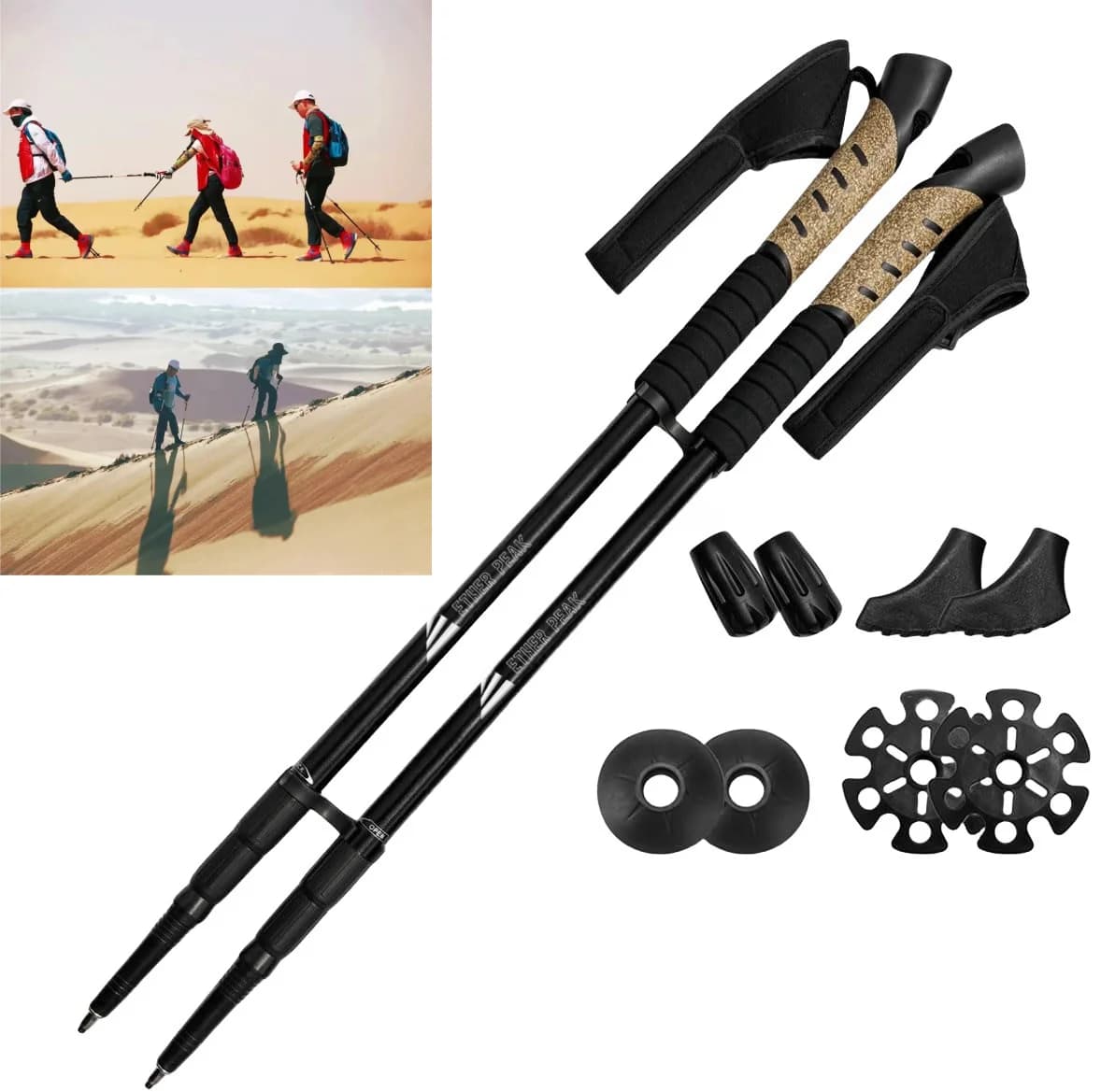 OEM/ODM 2025 Aluminum Telescopic Walking Sticks Adjustable shockproof trekking poles with retractable walking rod for deserts