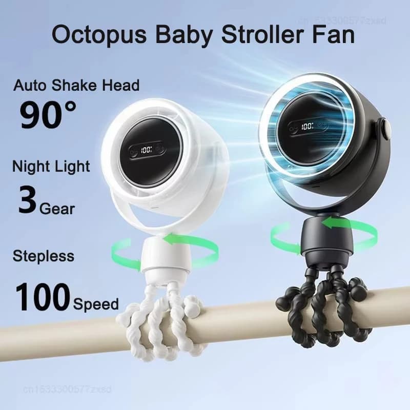 Baby Stroller Mini Fan Multifunction Student Baby Portable USB Rechargeable Small Fan 100 Speed Wind Handheld Octopus Mini Fan