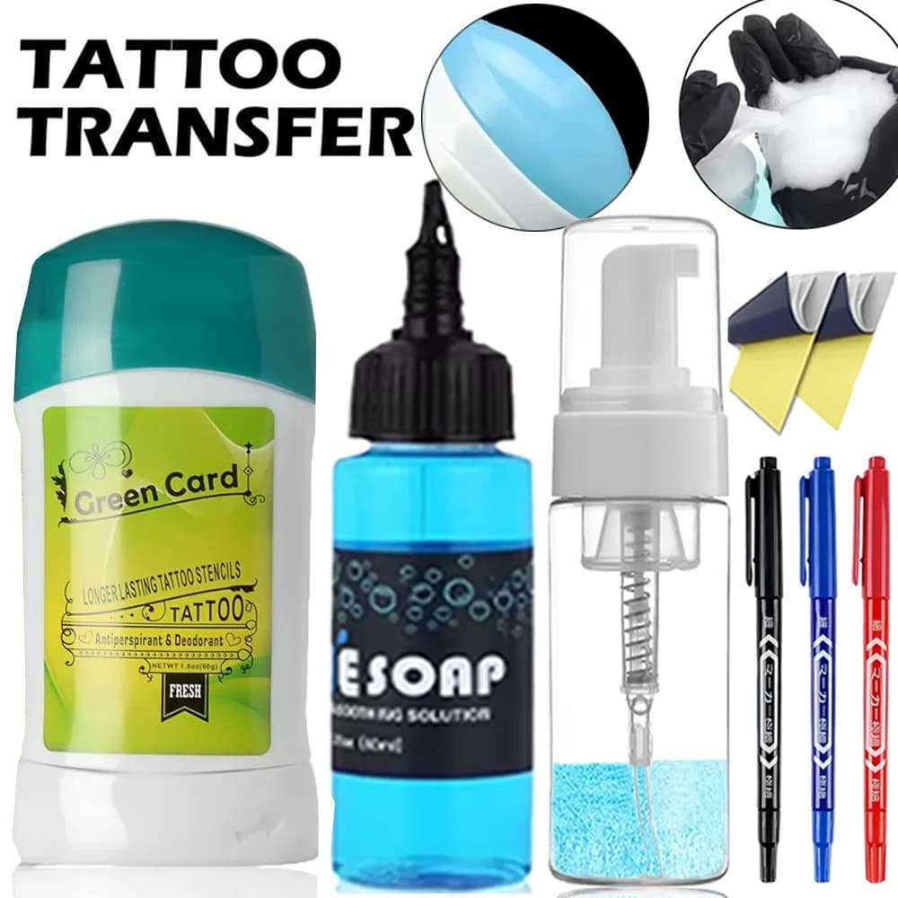 Tattoo Transfer Soap Gel Kit Blue Algae Soap Foam Bottle and Tattoo Transfer Paper Kit for Tattoo Transfer Set Supplies