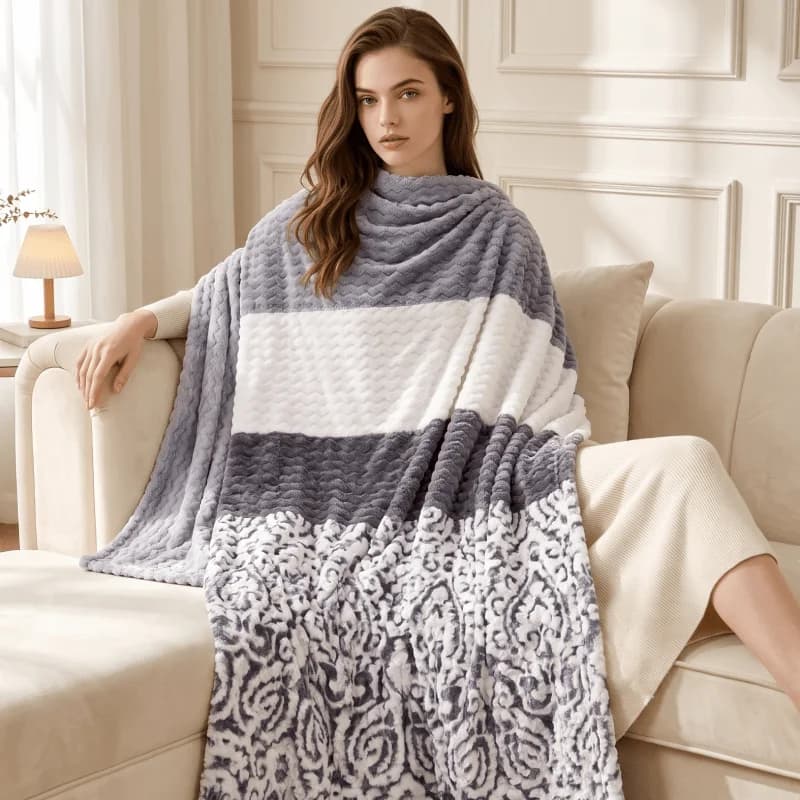 Patchwork Plush Blanket Soft Fuzzy Flannel Throw Blanket for Sofa Bed Office Couch Warm Cozy Bedspread Home Decor