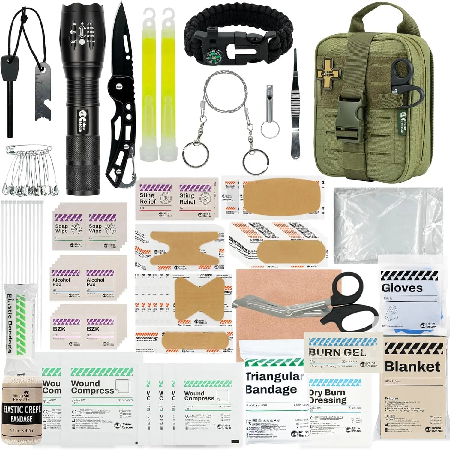 Kit di Pronto Soccorso per Sopravvivenza con Tasca Molle, Adatto per HSA/FSA, per Auto, Campeggio, Escursionismo, Caccia, Emergenze