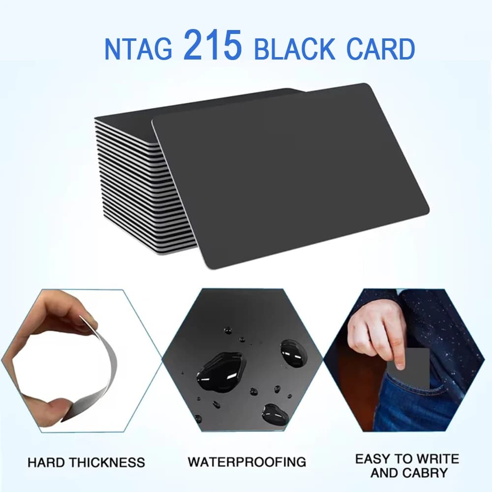 Carte NFC da 504 byte Tag NFC neri Biglietti da visita NFC Schede NFC 215 Schede NFC Ntag215 Carte NFC vuote riscrivibili