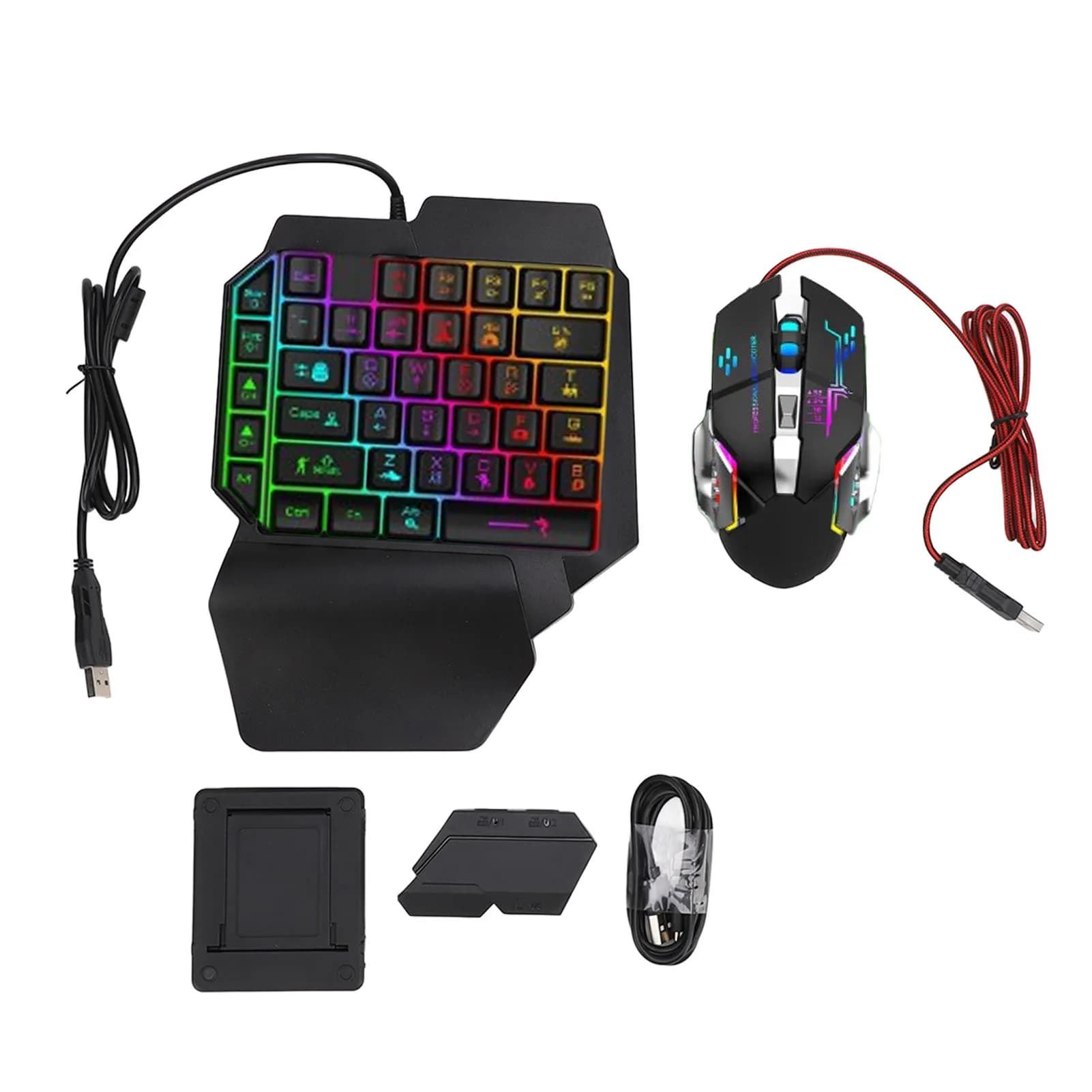 Set Converter Keyboard and Mouse, Combo Keyboard and Mouse to A Reactive Hand, Charging 5V 2A with Adjustable Phone Support for Gaming