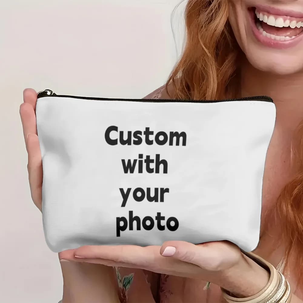 Borsa per il Trucco Personalizzata con Foto su Tela, Stampa Fronte-Retro, Pochette Cosmetica Personalizzata per Viaggi, Bagno e Uso Quotidiano