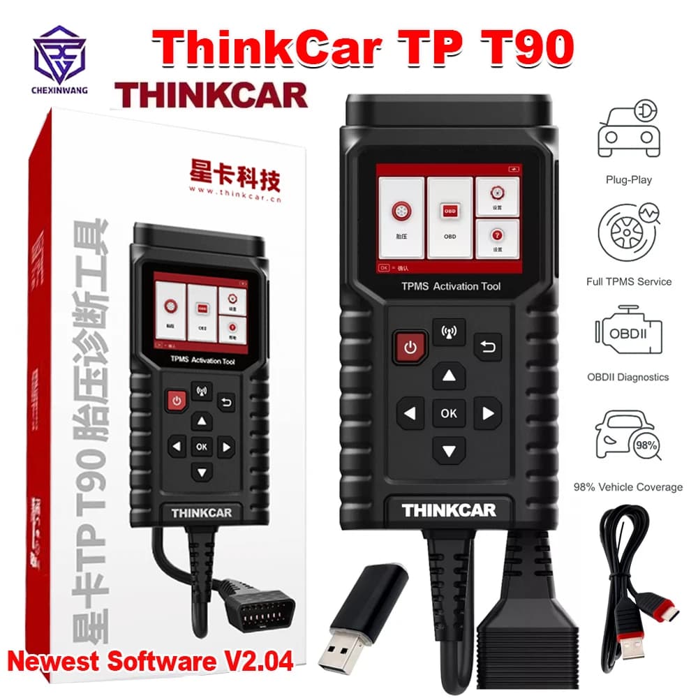 ThinkCar TP T90 Pro THINKTPMS V2.04 Programmatore TPMS OBD2 Strumento Diagnostico per Codici di Errore Auto Strumento per la Pressione degli Pneumatici Strumento di Servizio per Sensori TPMS
