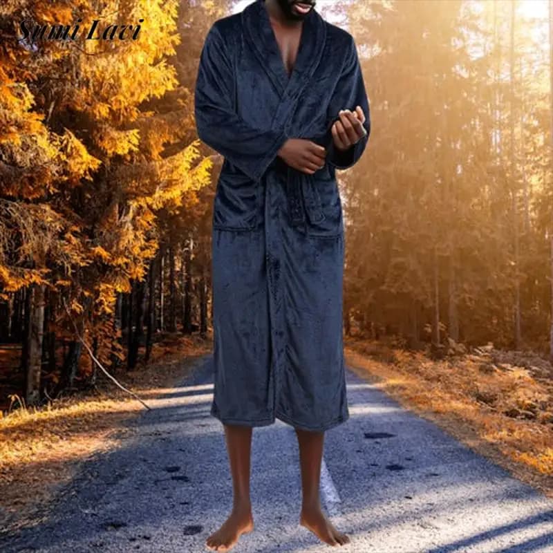 Sleepwear Men's Flannel Long Coat Casual Robes Men Autumn Winter Warm Loose Cardigan Robed Homewear Men's Pajamas