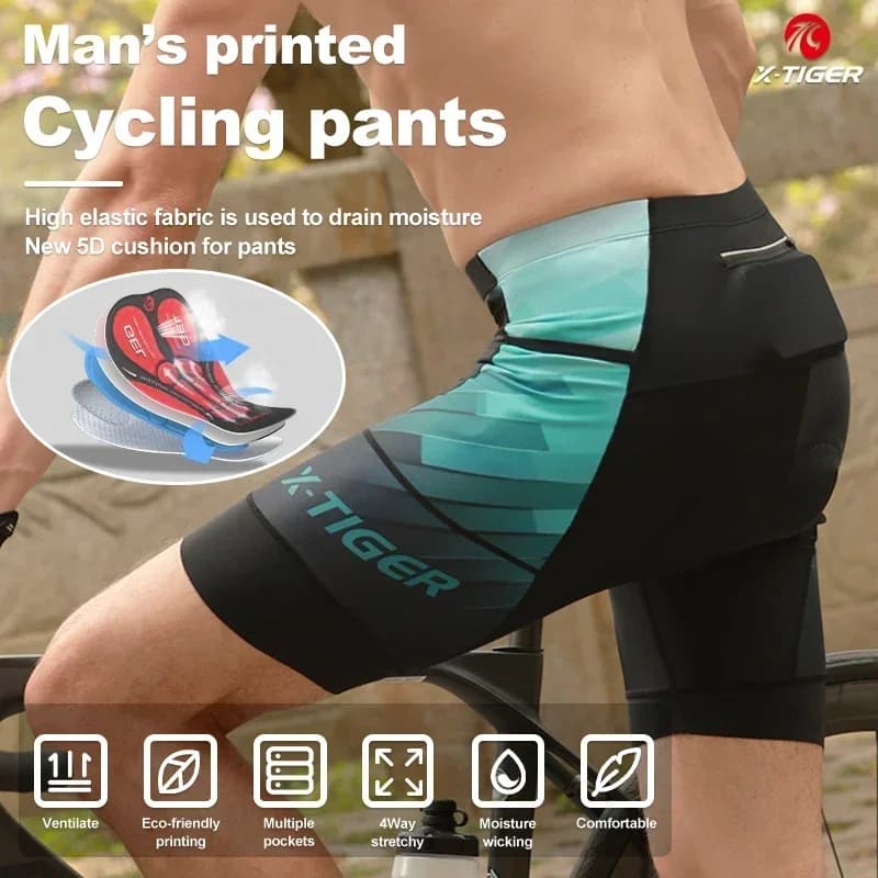X-TIGER Pantaloncini casual da ciclismo da uomo atletici Multi-tasca Traspiranti Asciugatura rapida 5DRubberPadded TMB Pantaloncini da bici da strada di montagna
