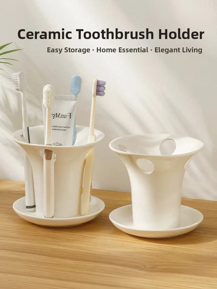Portaspazzolino in Ceramica Semplice da Appoggio per Bagno, Organizzatore per Spazzolini e Dentifricio, Scaffale Portaoggetti da Bagno Non Gelato