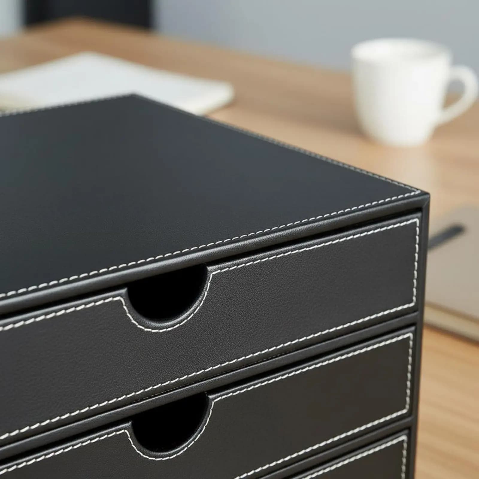 Organizer da Scrivania in Pelle Fatto a Mano con 3 Cassetti, Portadocumenti A4, Facile da Organizzare, Mobile per Archiviazione