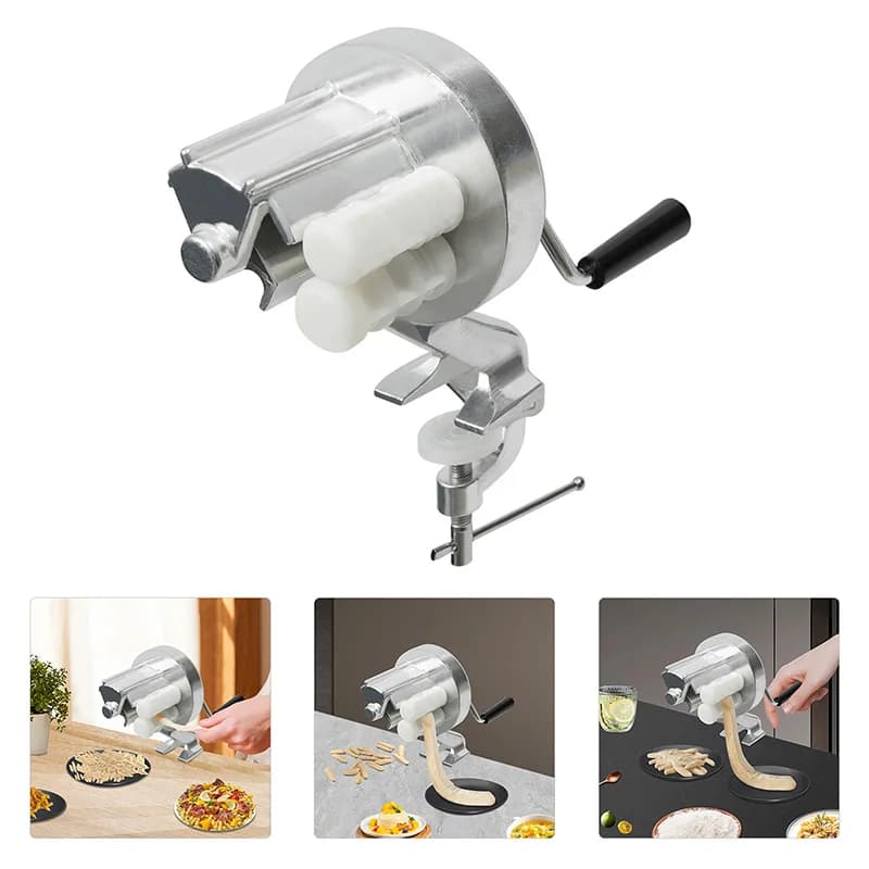 Aluminum Alloy Pasta Maker Hand Crank Noodle Making Machine with Clip Base Mini Silver DIY Kitchen Tool for Macaroni Spaghetti