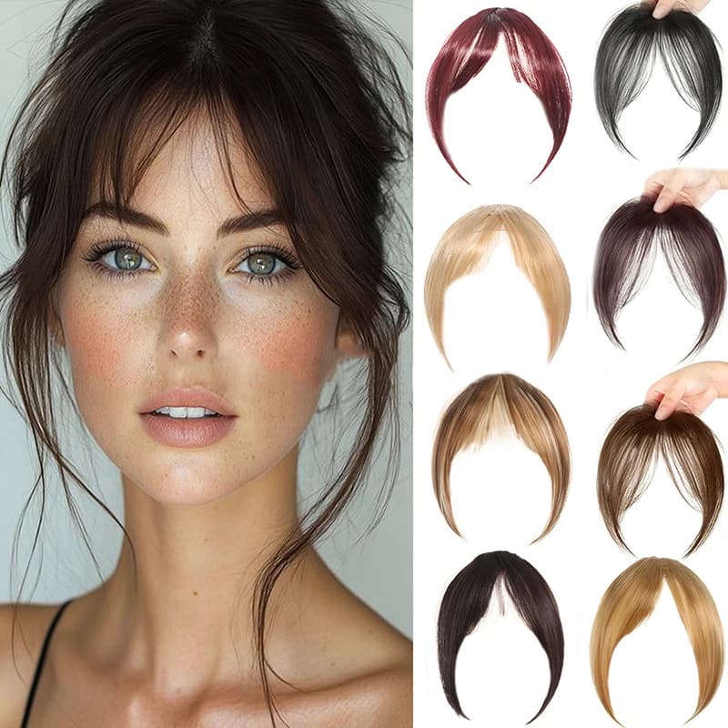 Parrucca con frangia naturale, extension sintetiche voluminose, clip-on, accessori per lo styling dei capelli da donna