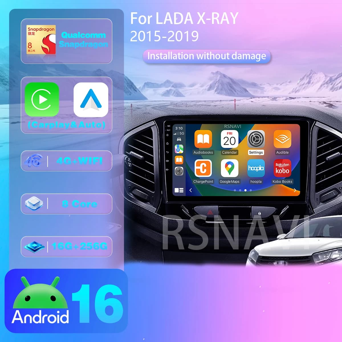 Autoradio RSNAVI Android 16 per LADA X Ray Xray 2015-2019 con Carplay, Stereo Multimediale, Navigazione Wireless