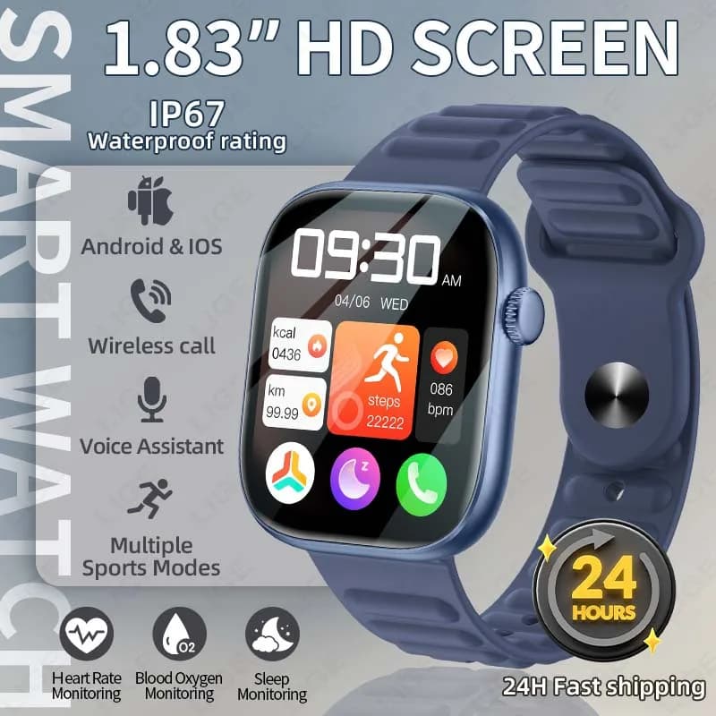 LIGE Smartwatch with Bluetooth call, 1.83 Large HD Screen, Lightweight Fitness Tracker with Cardiac Frequency Monitoring for Men and Women