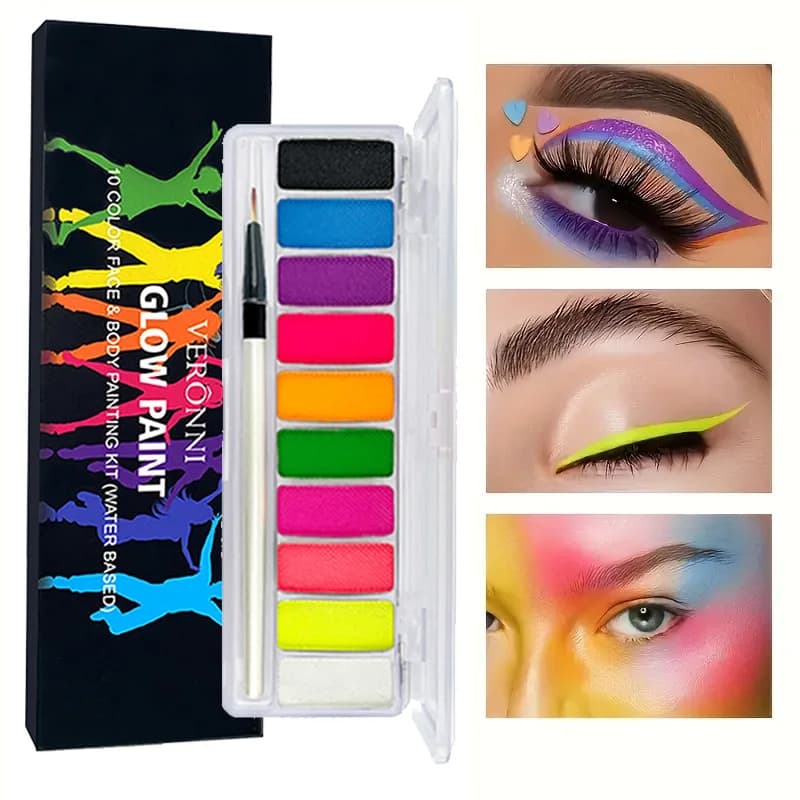 Pigmenti luminosi da 10 colori, pittura facciale per trucco al neon luminoso, adatta per bambini e adulti per Halloween e feste