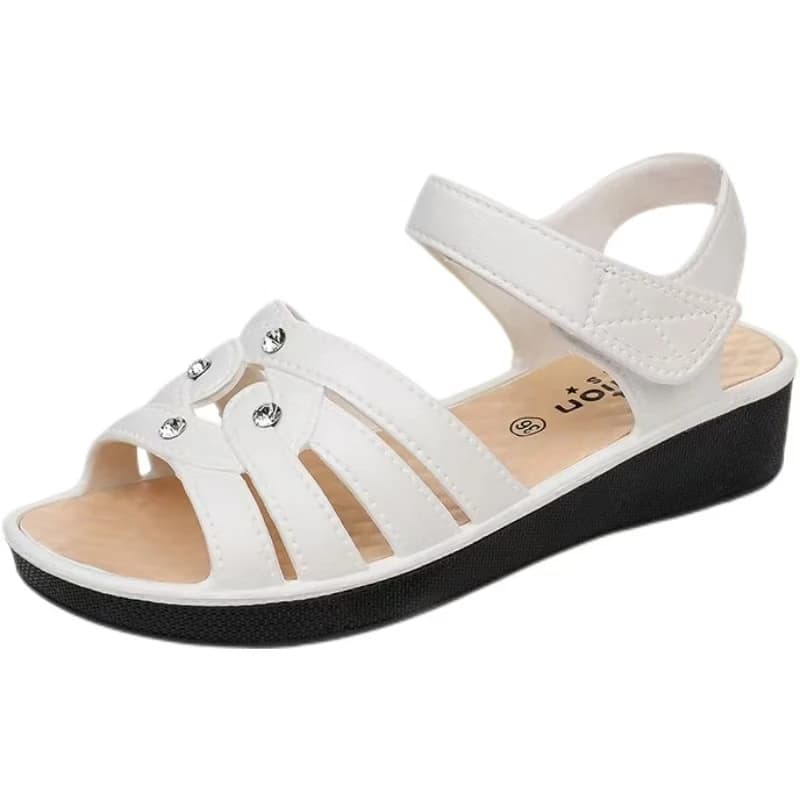 Sandali estivi da donna con suola piatta e punta aperta, suola morbida, antiscivolo, traspirante, leggero, in velcro, sandalo da spiaggia per esterni, sandalo della mamma