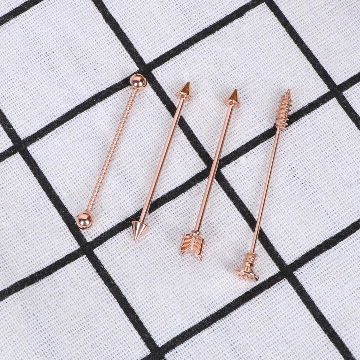 8Pcs Smooth Stainless Steel Arrows Screw Barbell Earrings Industrial Ear Studs Unisex Piercing Jewelry Fade Rust Resistant