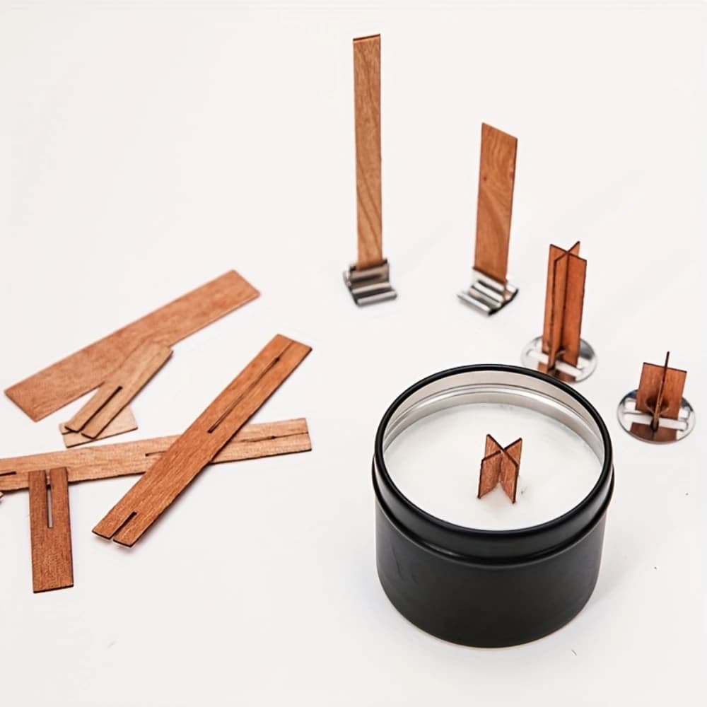 10 stoppini per candele in legno con basi a clip in metallo, cornice progettata per realizzare candele in cera di soia, forniture per aromaterapia fai da te in legno naturale