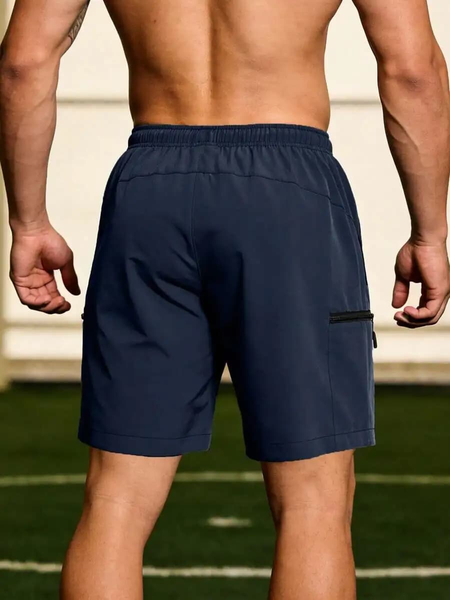 Men Performance Shorts With 4-Way Stretch, Water-Resistant & Breathable Fabric, Elastic Waistband, Zippered Side Pockets,