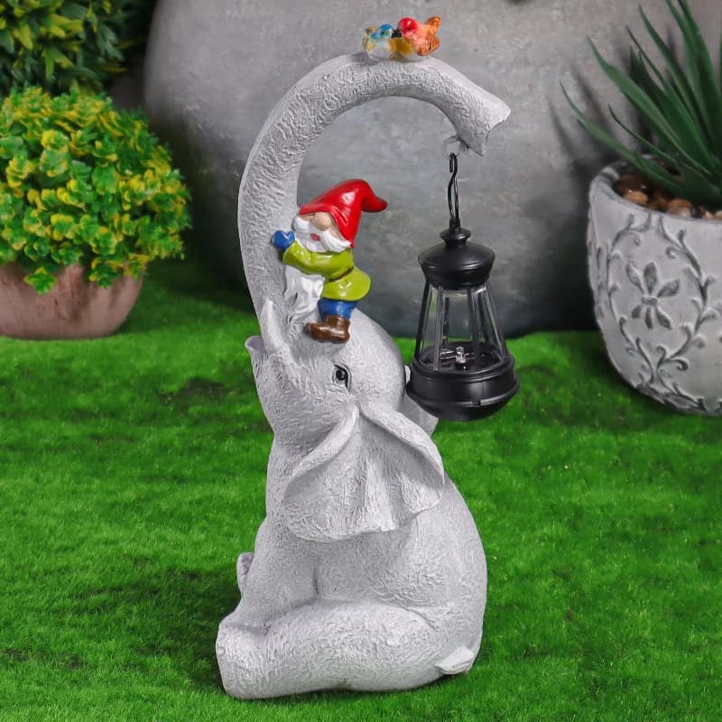 Lanterna a Forma di Elefante Alimentata a Energia Solare, Statuetta in Resina, Decorazione da Giardino, Luce Creativa per Esterni