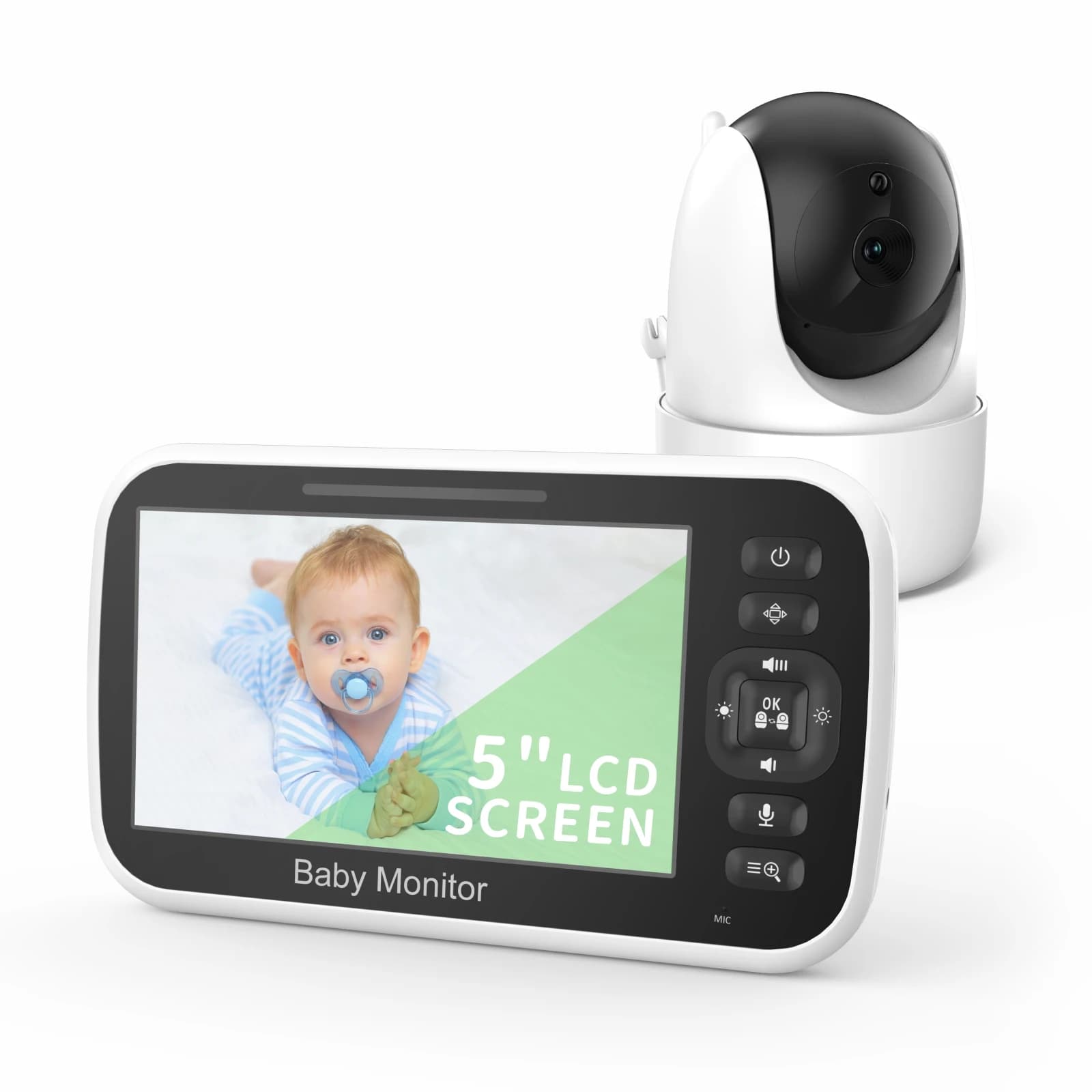 Babystar 5" Baby Monitor Wireless Video Camera PTZ 355° 3000mAh Battery Night Vision Two-Way Audio VOX Temperature Alarm