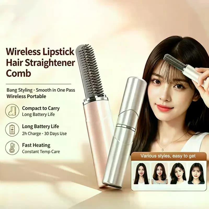 Mini Cordless Hair Straightener Brush Lipstick Sized Fast Heating Portable Hair Styling Tool for Travel Business Trip