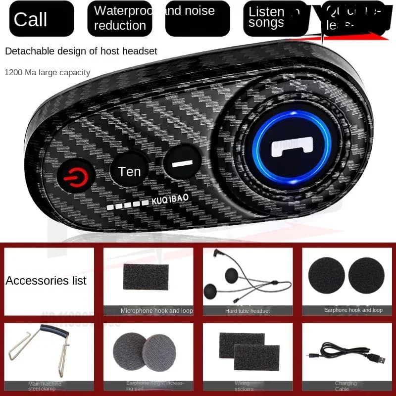 KUQIBAO Carbon Fiber Pattern Motorcycle Helmet 1200 MAh Bluetooth Headset Waterproof Noise-cancelling Helmet Modified Headset