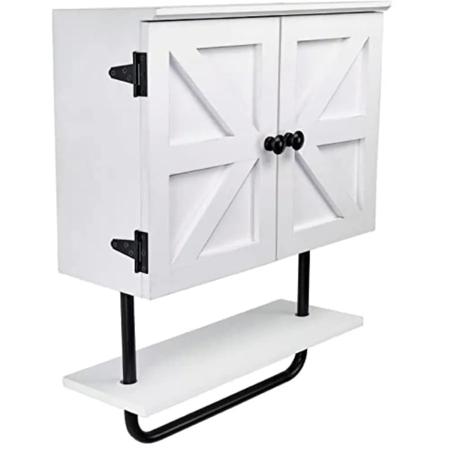 Armadietto da Bagno Salvaspazio 17x21" con Ante a Battente, Mobile Contenitore per Cucina e Medicinali con Ripiano Regolabile e Portasciugamani