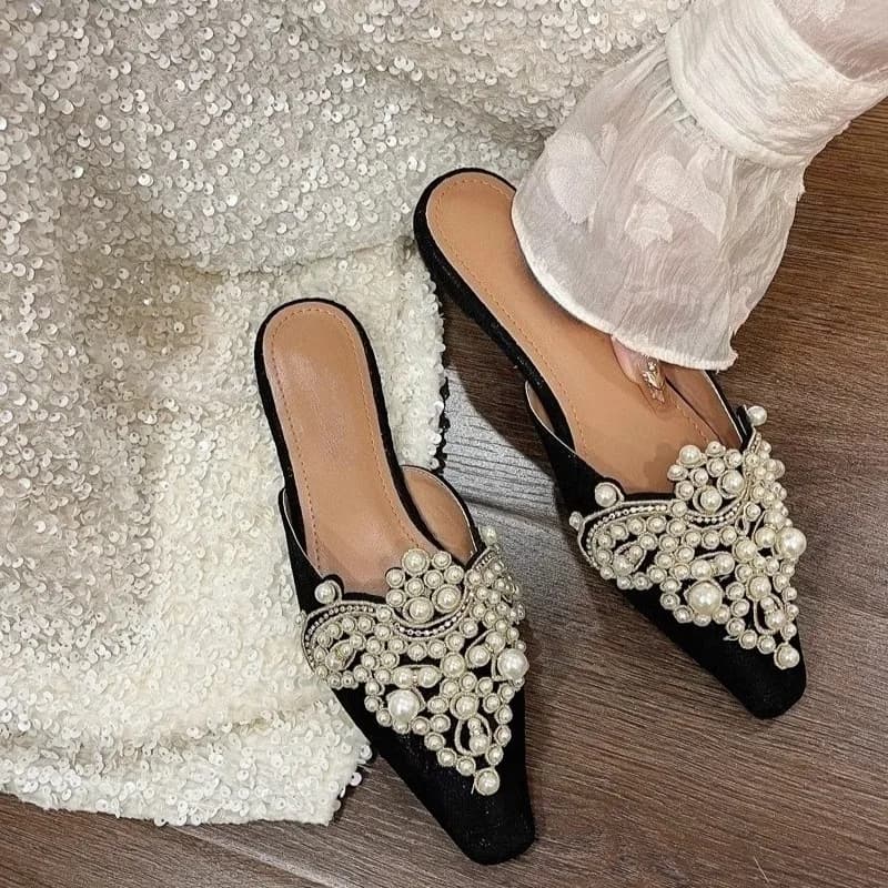 1 Paio Nuove Scarpe Basse Primaverili con Perle da Donna, Scarpe da Sposa a Punta, Mocassini Femminili Eleganti con Tacco Basso a Perla, Stile Lusso Moda Donna