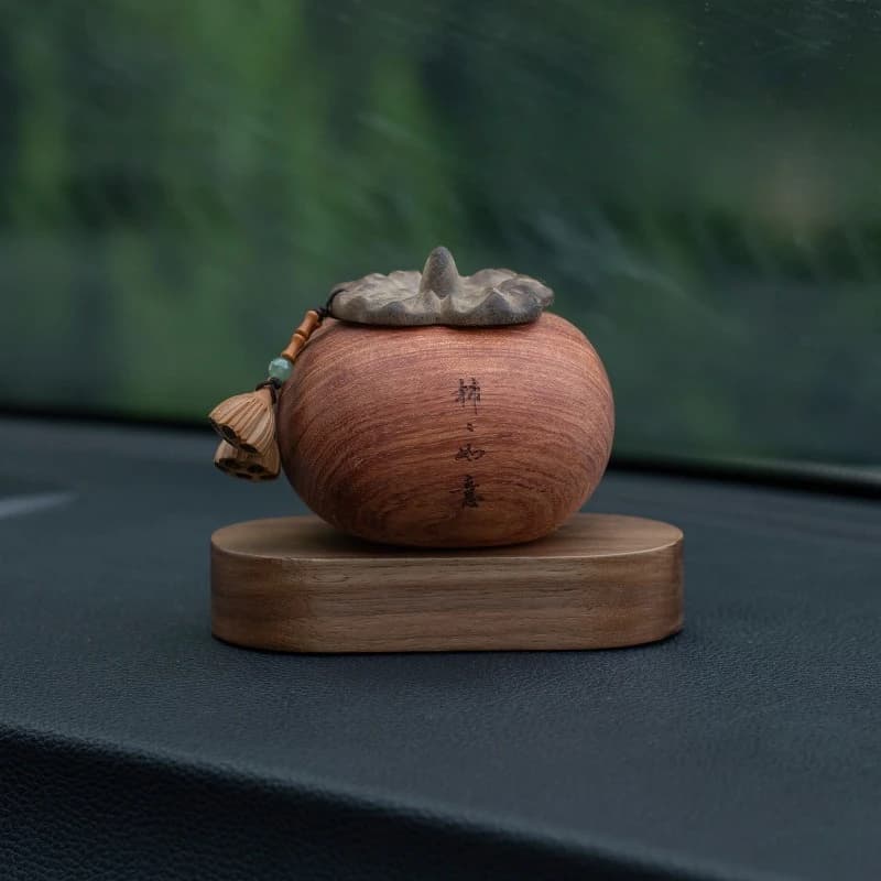 Wooden Persimmon Aroma Diffuser Car Dashboard Ornament Essential Oil Chinese‑Style Home Bedroom Table Decor Accessory