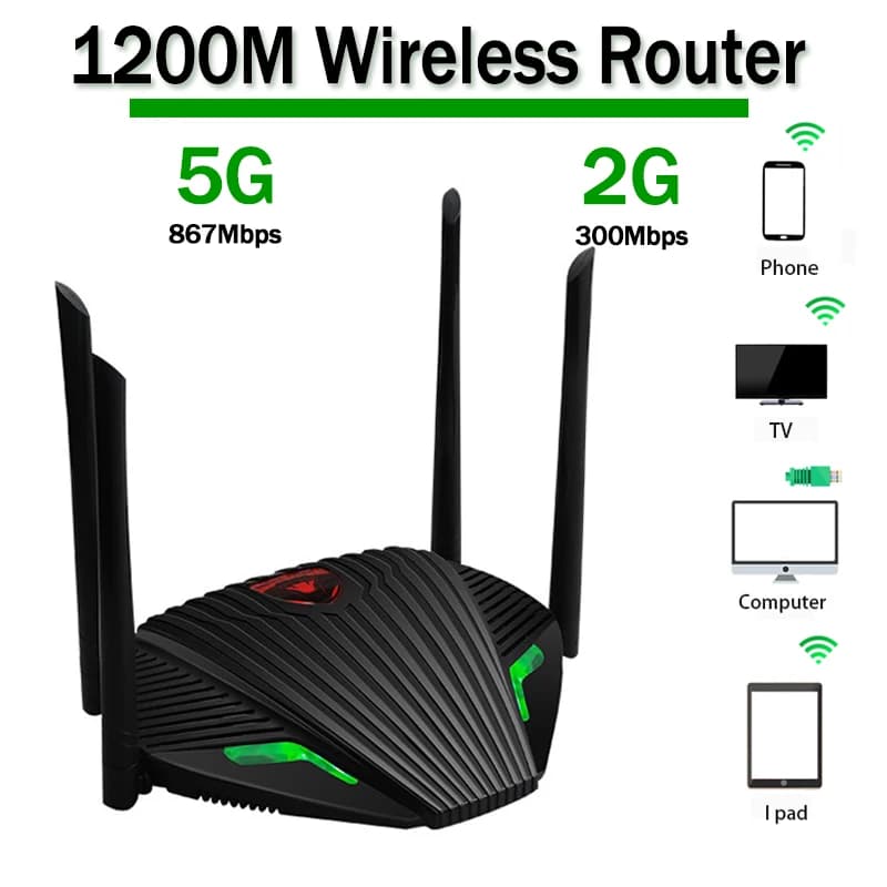 Router WiFi Dual Band 2.4 e 5GHz 1200M Antenna esterna Router wireless Scheda di rete Porta Gigabit Ripetitore di segnale wireless Casa