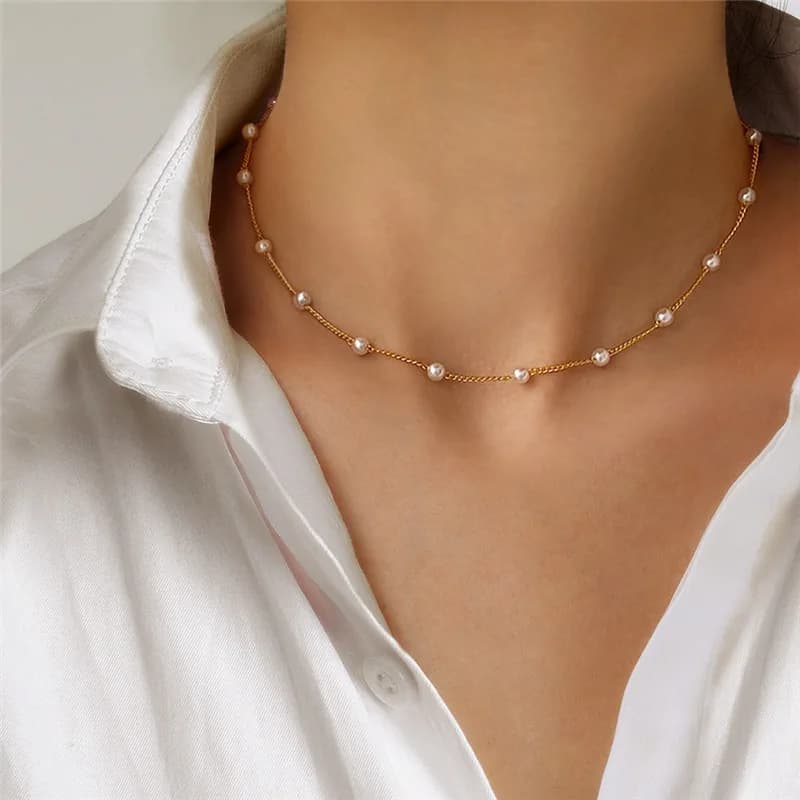 Nuove Perline Catena al collo da donna Kpop Collana girocollo di perle Colore oro Goth Chocker Gioielli sul collo Ciondolo 2022 Collare per ragazza