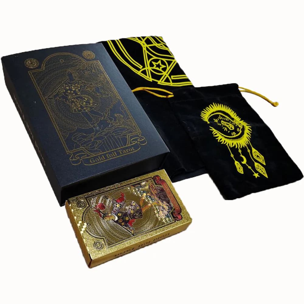 Deluxe Gold Foil tarocchi marca 12*7cm stampa a caldo PVC impermeabile e resistente all'usura confezione regalo Set scacchiera gioco da tavolo