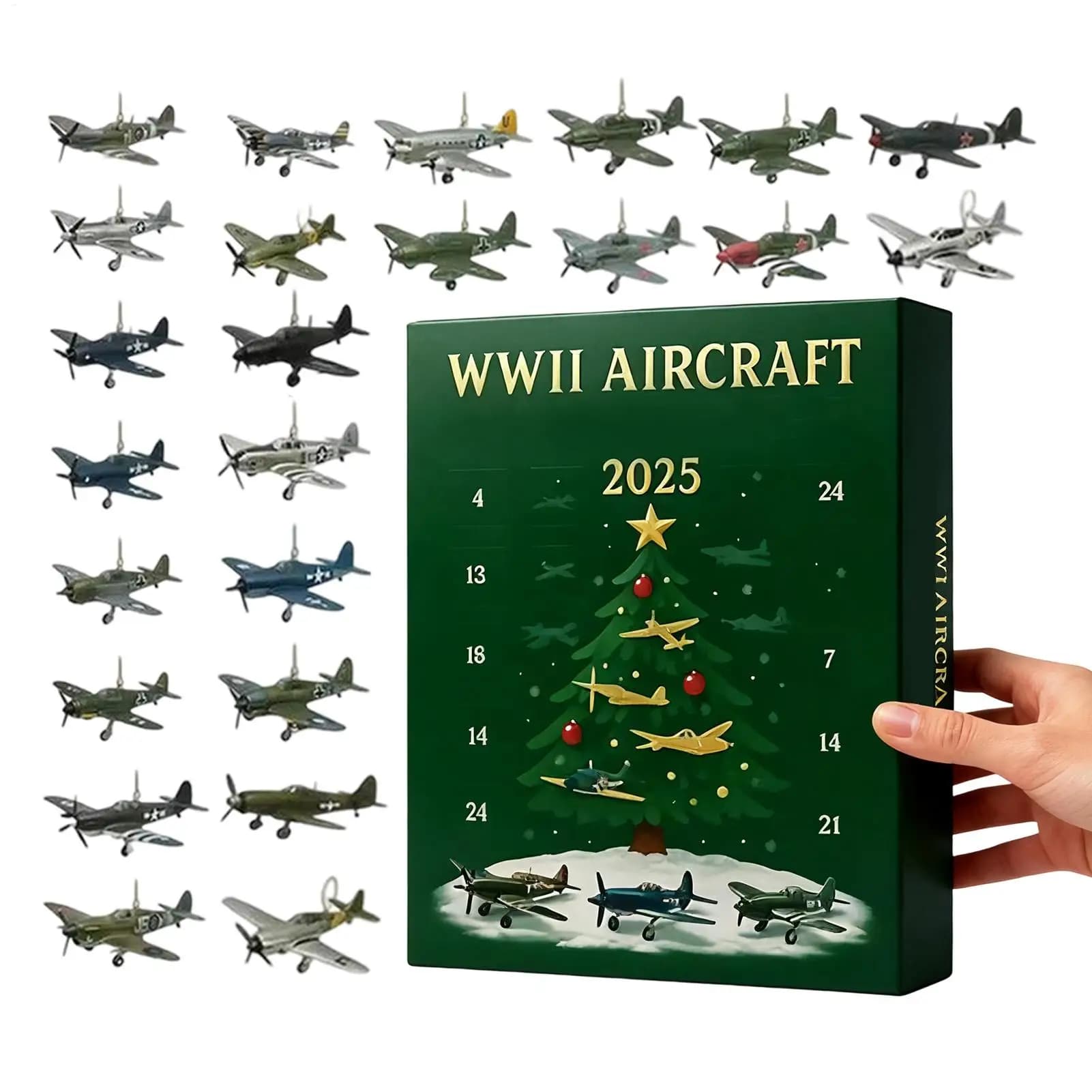 Calendario dell'Avvento per aerei di Natale Calendario per il conto alla rovescia da 24 giorni Mini ciondolo per aeroplano da guerra in acrilico 2D Decorazioni natalizie Confezione regalo per bambini
