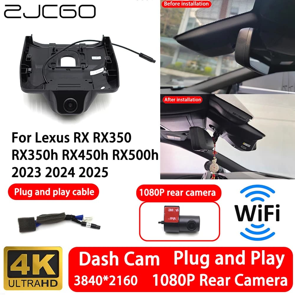 for Lexus RX RX350 RX350h RX450h RX500h 2023 2024 2025 4K 2160P Front Rear Camera Dash Cam Wifi Plug and Play Video Recorde