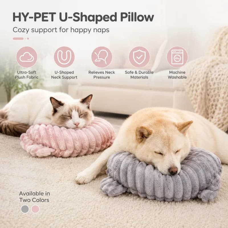 Pet U Neck Pillow with Cat Ears, Support Pillow for Puppy Kitten for Small Medium Dogs & Cats Sleeping Travel
