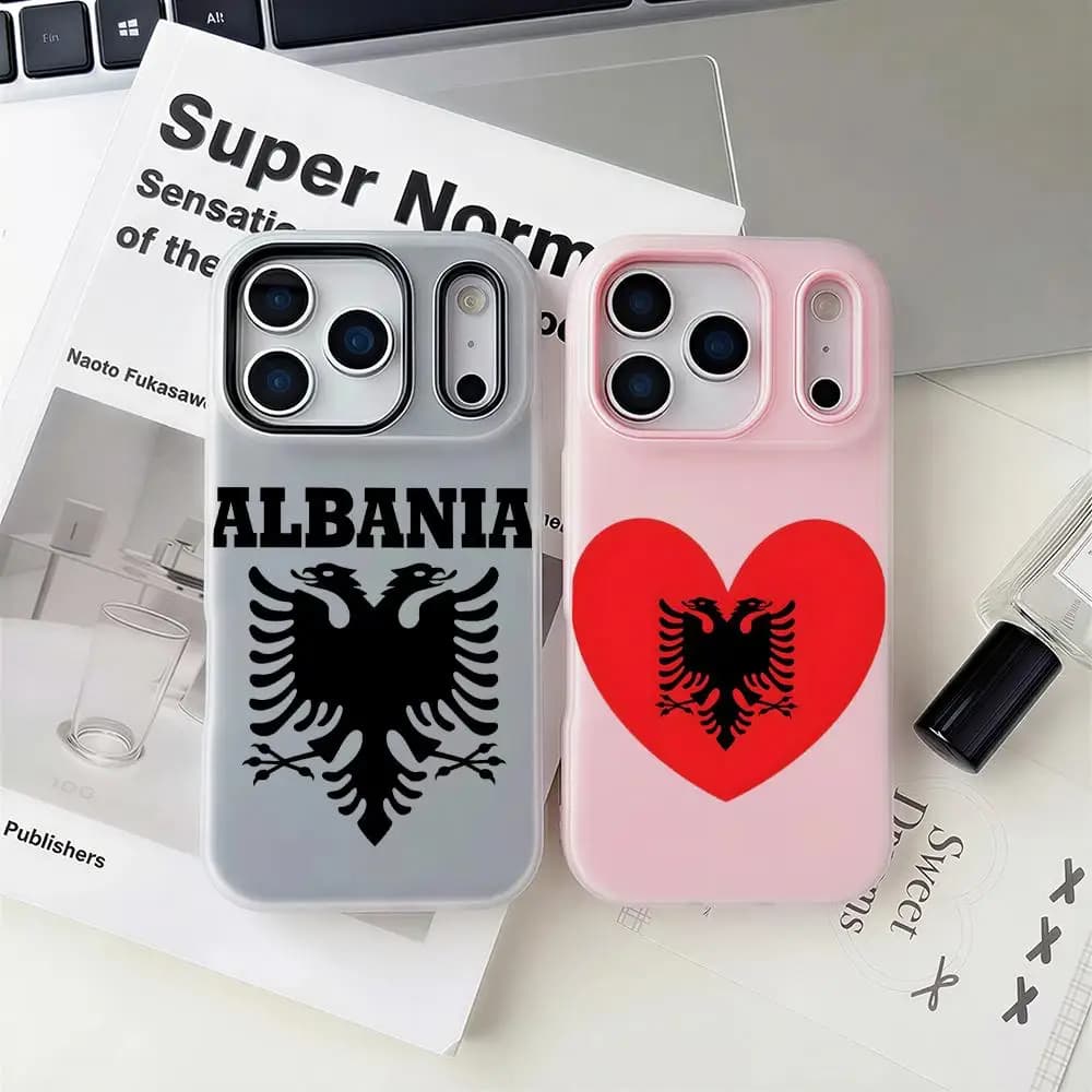 Custodia per telefono A-Albania FlagS 2-in-1 trasparente rimovibile con slot per carte e foto per iPhone 12-17