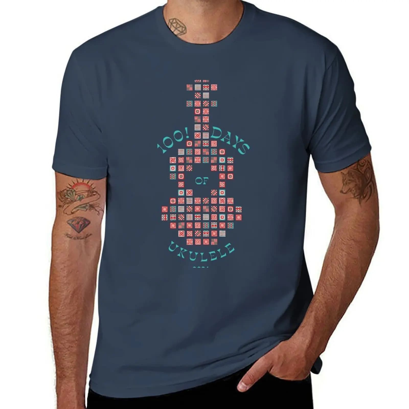 2: dal calendario 2024 (colore bianco) (consigliato: - T-shirt con stampa Reds 100 Days Ukulele Blocks, T-shirt resistente per il lavoro)