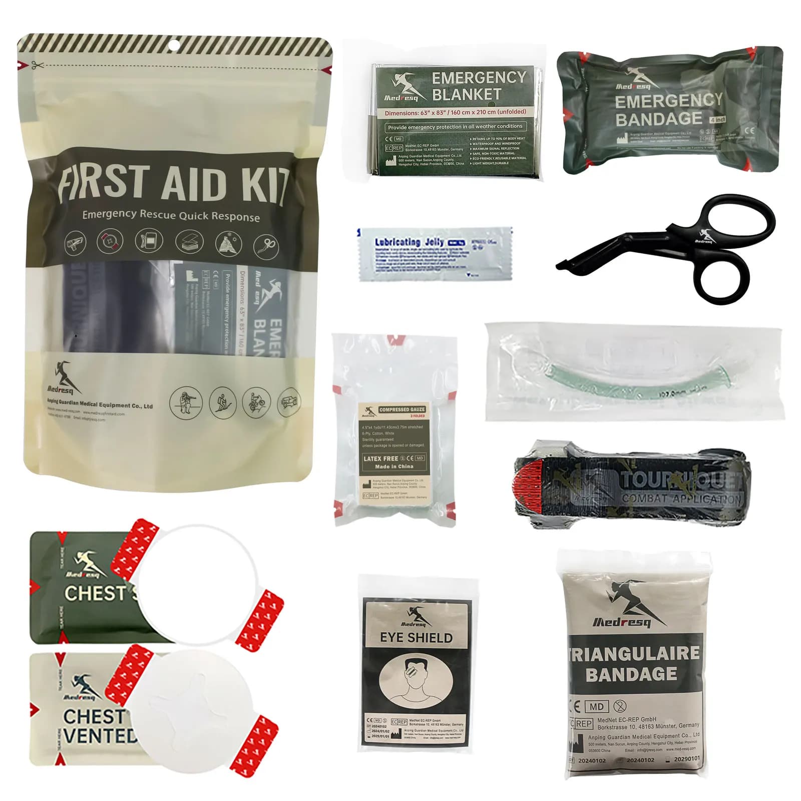 Medresq Emergency First Aid Kit Stop the Bleed IFAK Portable Refill Supplies Survival Gear Medical Kit Tool Bag
