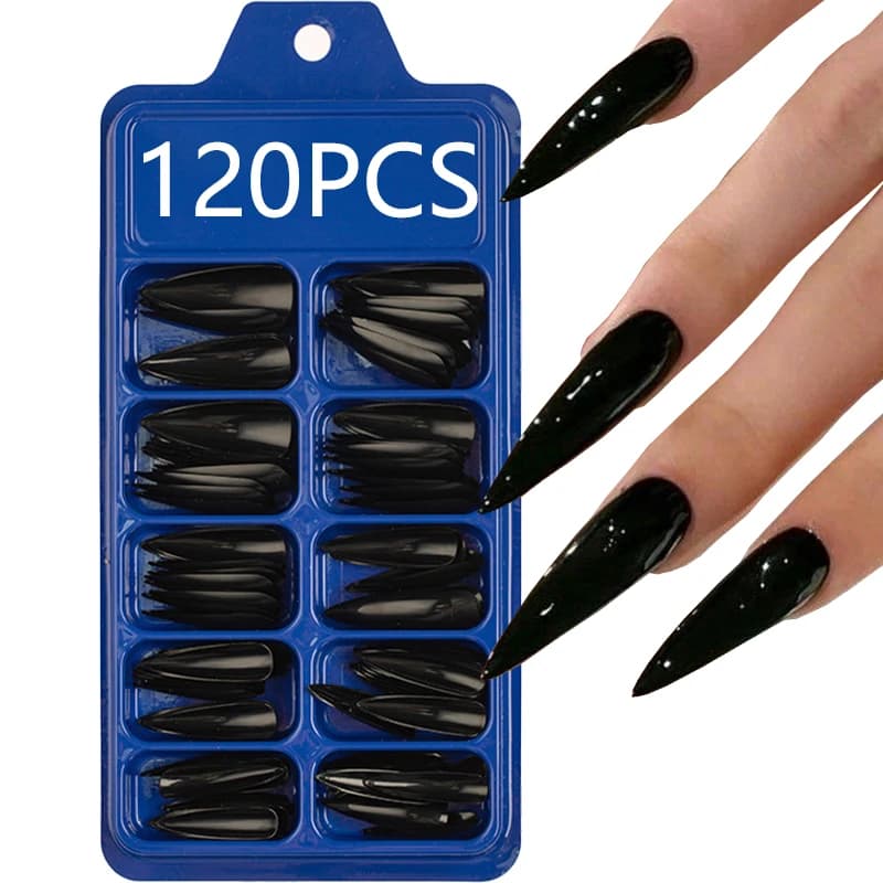 120 pieces of 12 sizes pressed on the nails, shiny solid color, pressed nails, long pointed nails, false nails full coverage, su