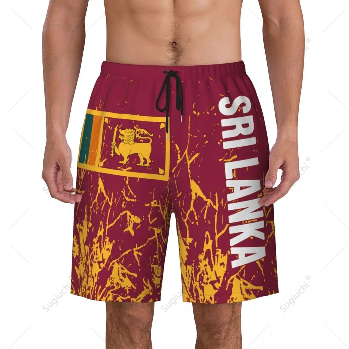 Men's Sri Lanka Flag Beach Pants Board Shorts Surfing Boys Soccer Cycling Swimwear Running Polyester