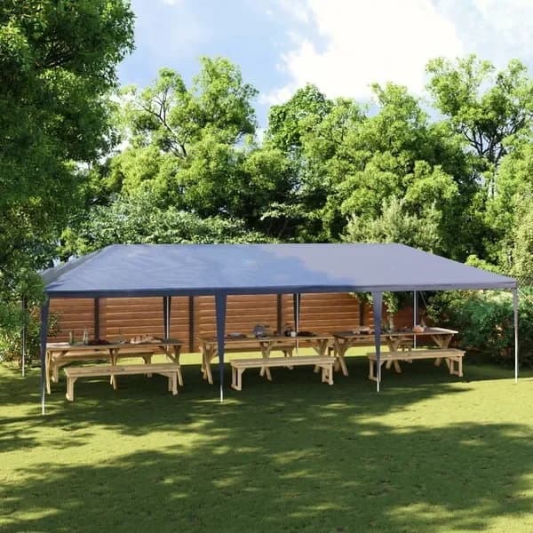 Tenda da Esterno Blu in PE 13.1x29.5 Piedi, Protezione UV, Impermeabile, per Giardino, Matrimoni, Patio, Campeggio