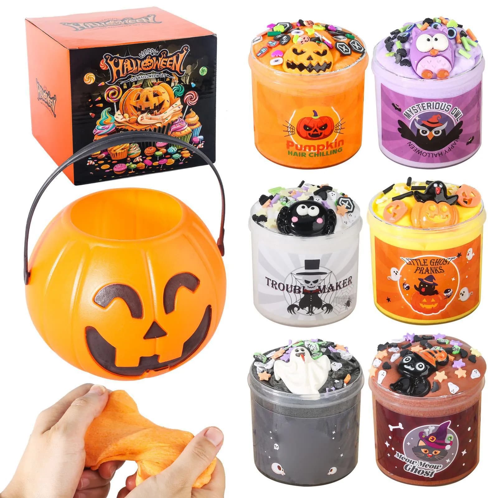 Halloween Gift - Bucket Slime Kit, Portable Candy Jar Slime Realm Fun Set Toys Creative Stress Relief Slime Toy, Party Favor