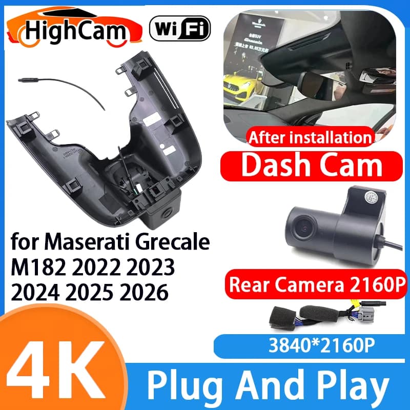 HighCam for Maserati Grecale M182 2022 2023 2024 2025 2026 4K Wifi 2160P Car DVR Video Dash Cam Front Rear Camera Loop Recording