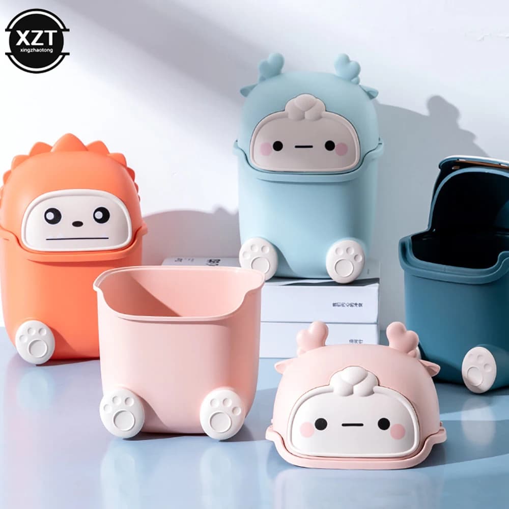 Mini pattumiera Kawaii bidone della spazzatura da tavolo bidone della spazzatura per ufficio domestico cartone animato carino pattumiera per la casa decorazione della camera dei bambini