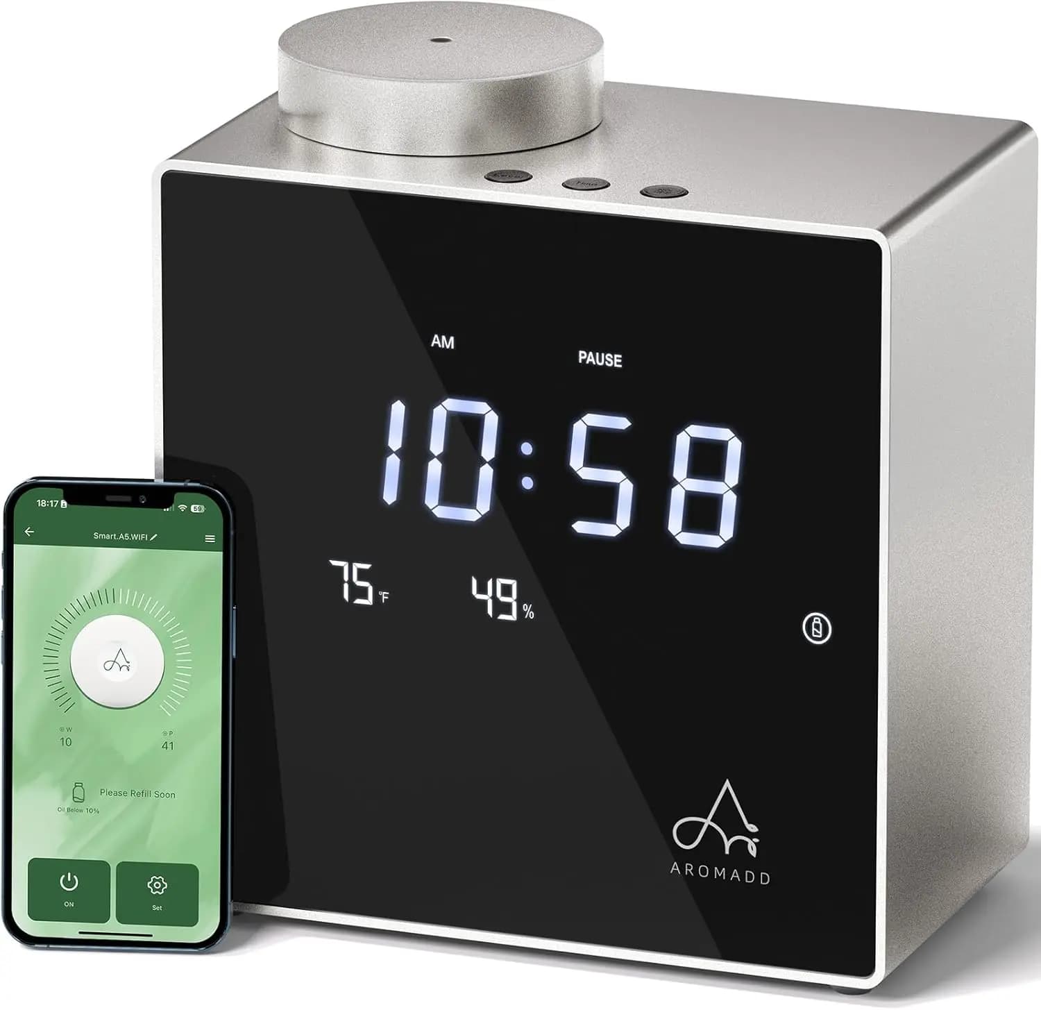Nuovo Diffusore Smart Senza Acqua 2026, Macchina per Profumazione ad Aria Fredda per 2000 Piedi Quadrati con Orologio e Display Ambientale | 7