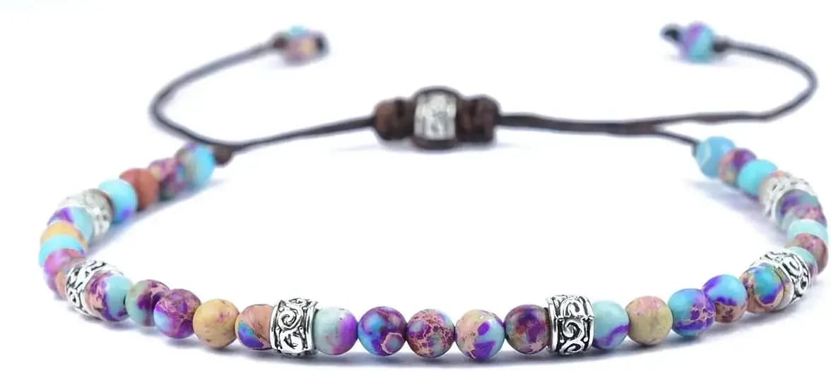 Bracciale Boho Avvolgente per Donne, Bracciale Artigianale Multistrato con Perline in Diaspro Imperiale Naturale