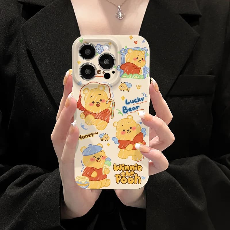 Cover per iPhone 16 Pro 15 13 Pro Max 12 11 con Winnie Pooh e Tigger, custodia protettiva sottile antiurto per donna