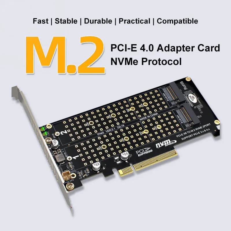Adattatore Dual M.2 NVME a PCIE X8 4.0 da 64 Gbps per espansione RAID SSD NVME M.2 MKEY, supporta 2230 2242 2260 2280 22110
