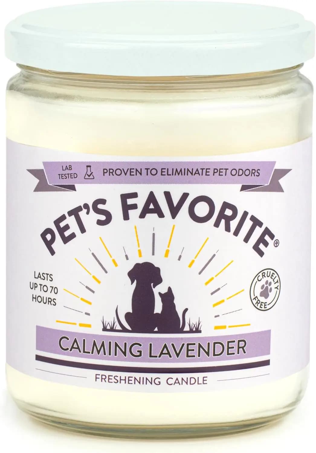 Candle Calmante alla Lavanda per Animali Domestic, Brucia Pulamente, Perfume a Lunga Duration with Natural Stoppino, Duration 70 Hours