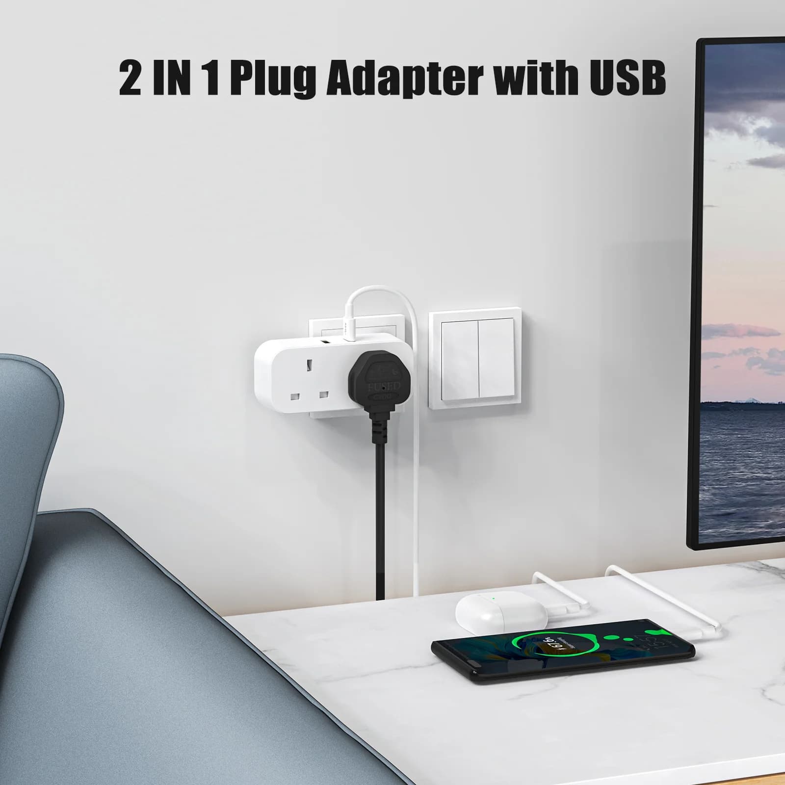Adattatore da viaggio UK 2 in 1 con caricatore USB ricarica rapida da 33 W, adatto per Hong Kong, Cina, Regno Unito, Singapore, Malesia
